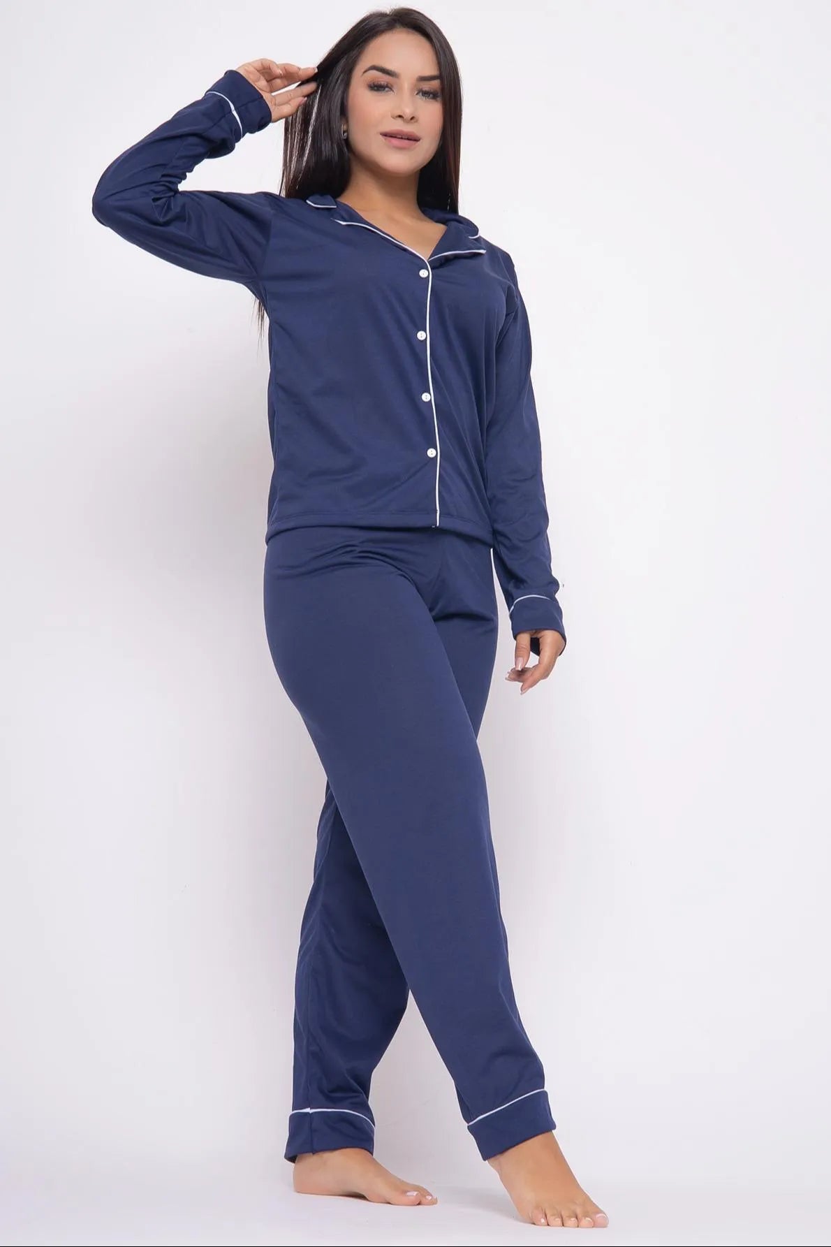 Pijama Longo Americano Malha - Marinho