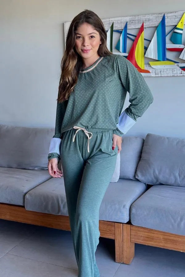 Pijama Longo Malha PV - Poá