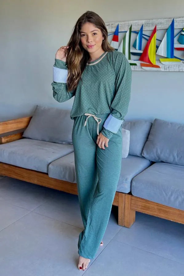 Pijama Longo Malha PV - Poá