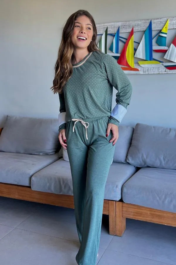 Pijama Longo Malha PV - Poá