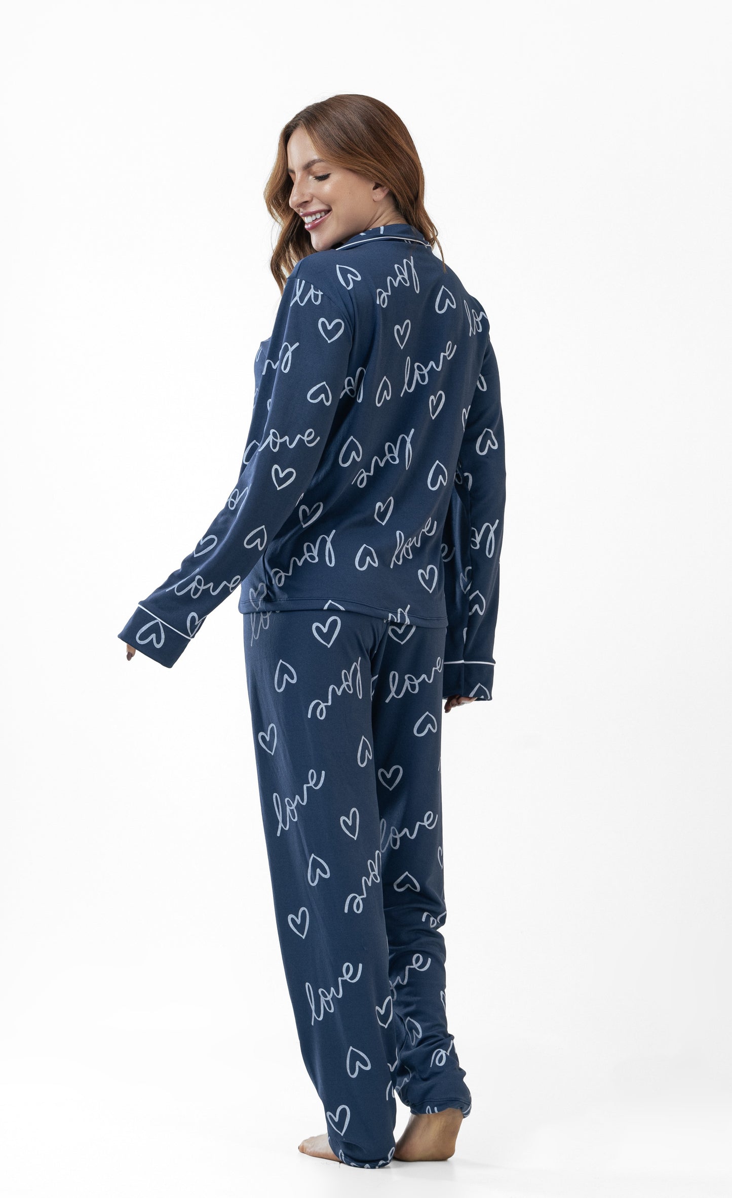 Pijama Longo Americano de Suede- Love Marinho