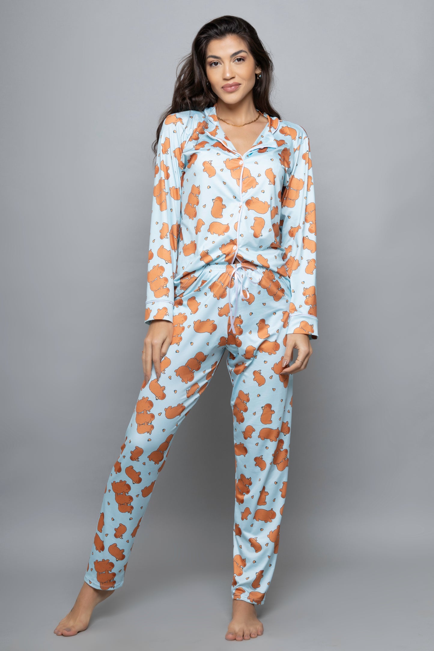 Pijama americano longo flut- Capivara Azul