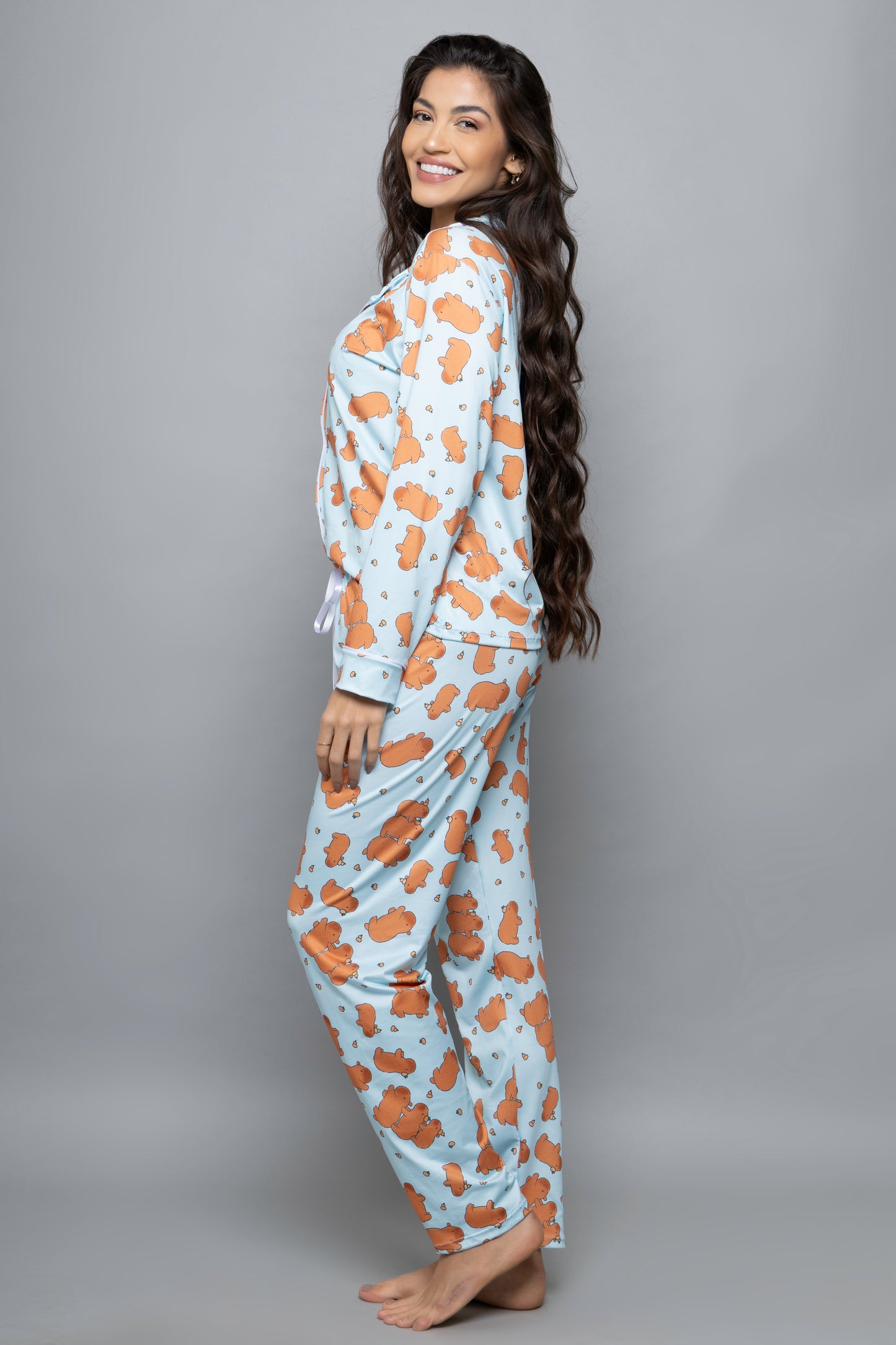 Pijama americano longo flut- Capivara Azul