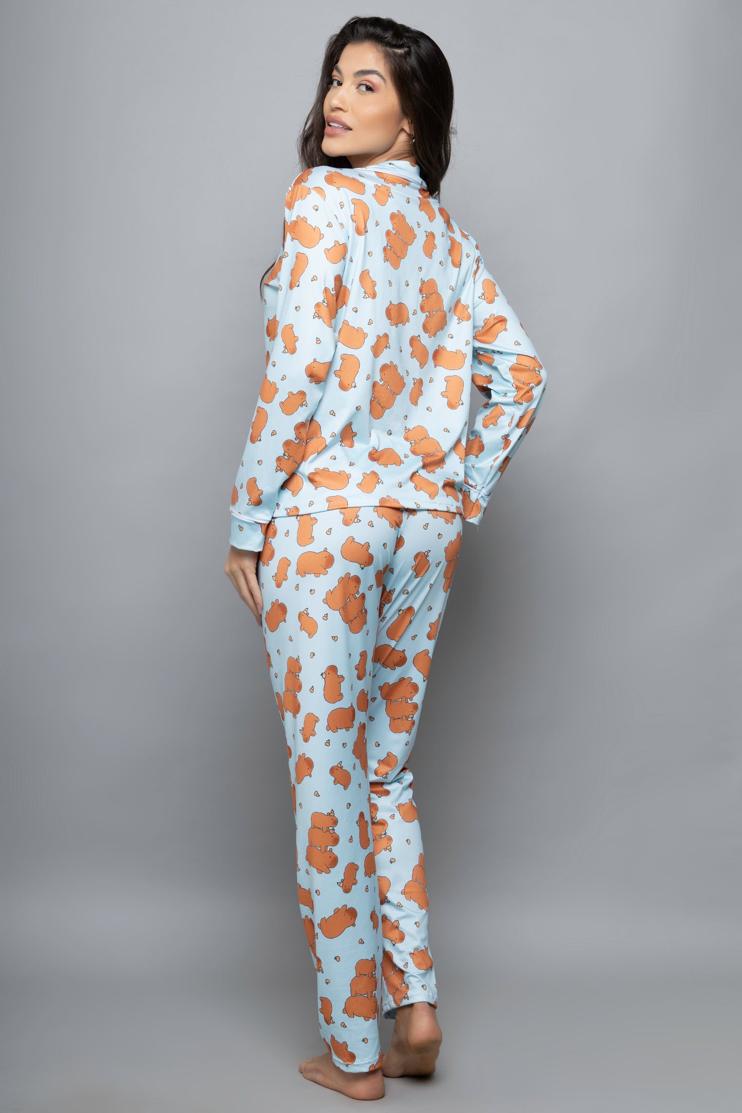 Pijama americano longo flut- Capivara Azul