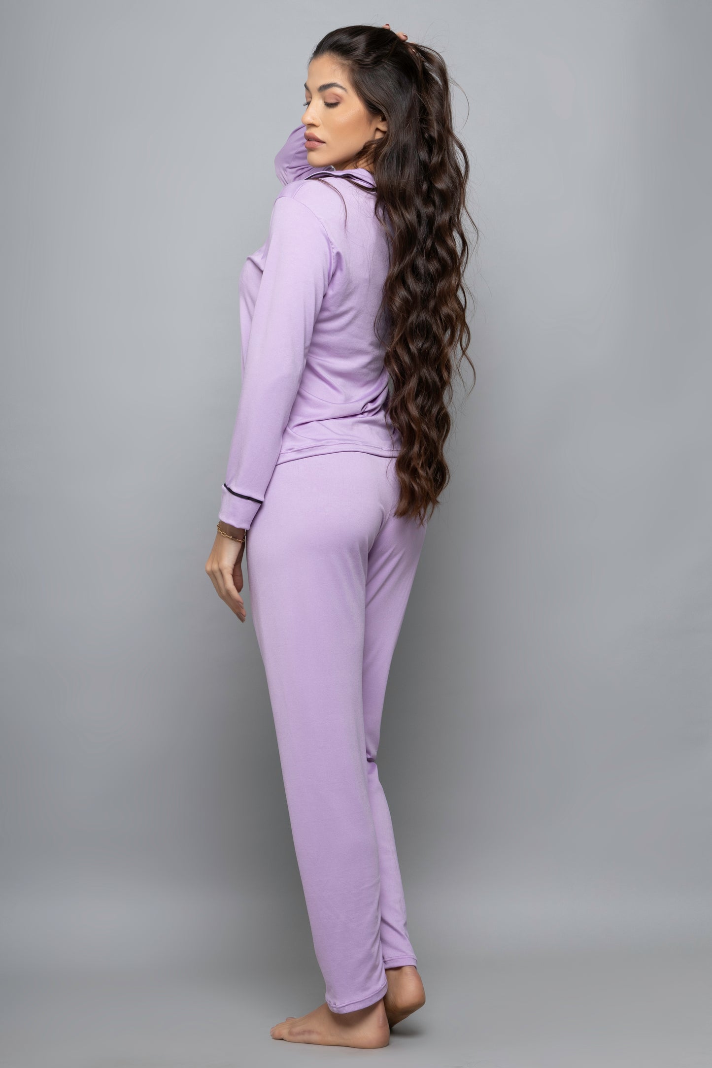 Pijama americano longo suede- Lilás