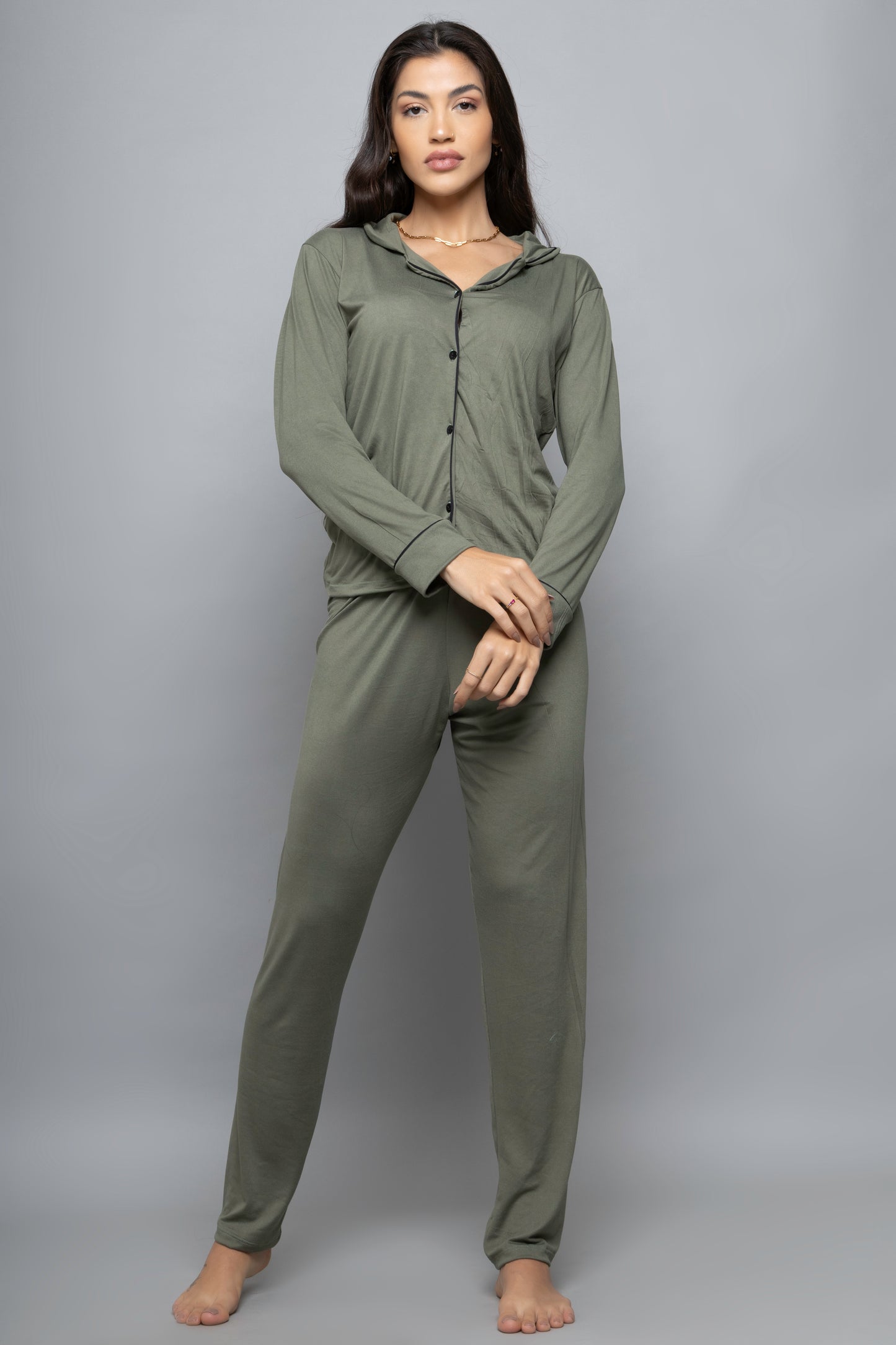 Pijama americano suede longo- Verde Militar