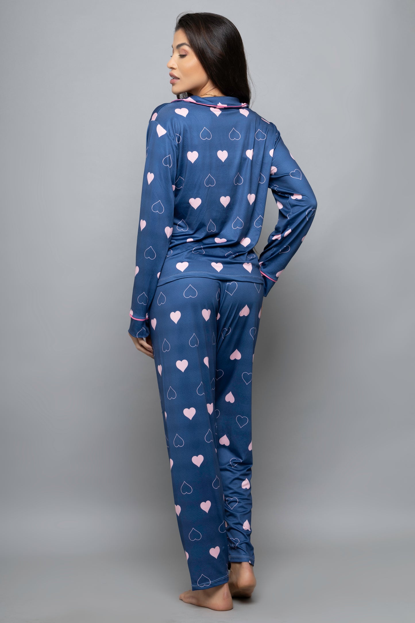 Pijama longo americano fluit- Coração Marinho