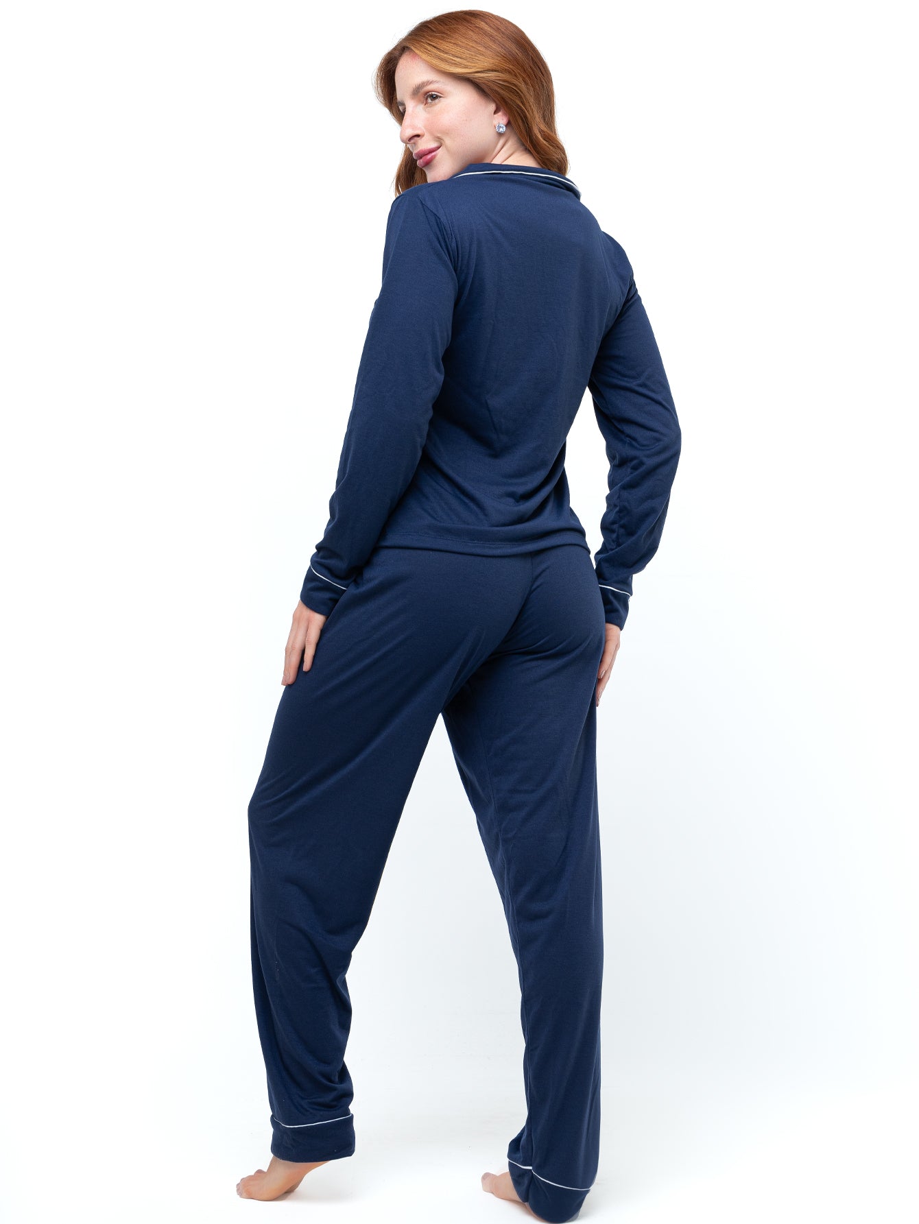 Pijama americano longo suede - Marinho