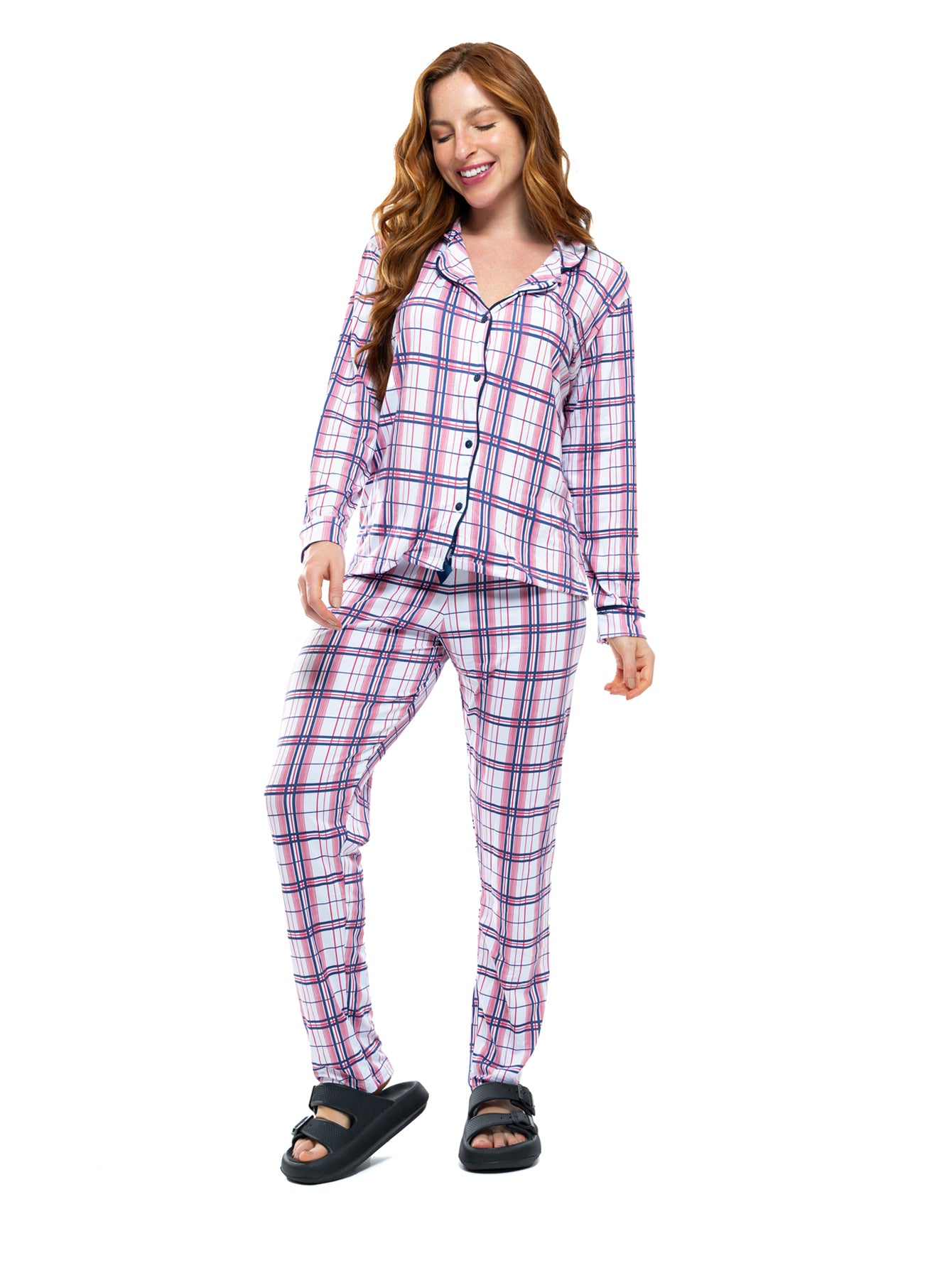 Pijama Longo Americano Suede - Xadrez