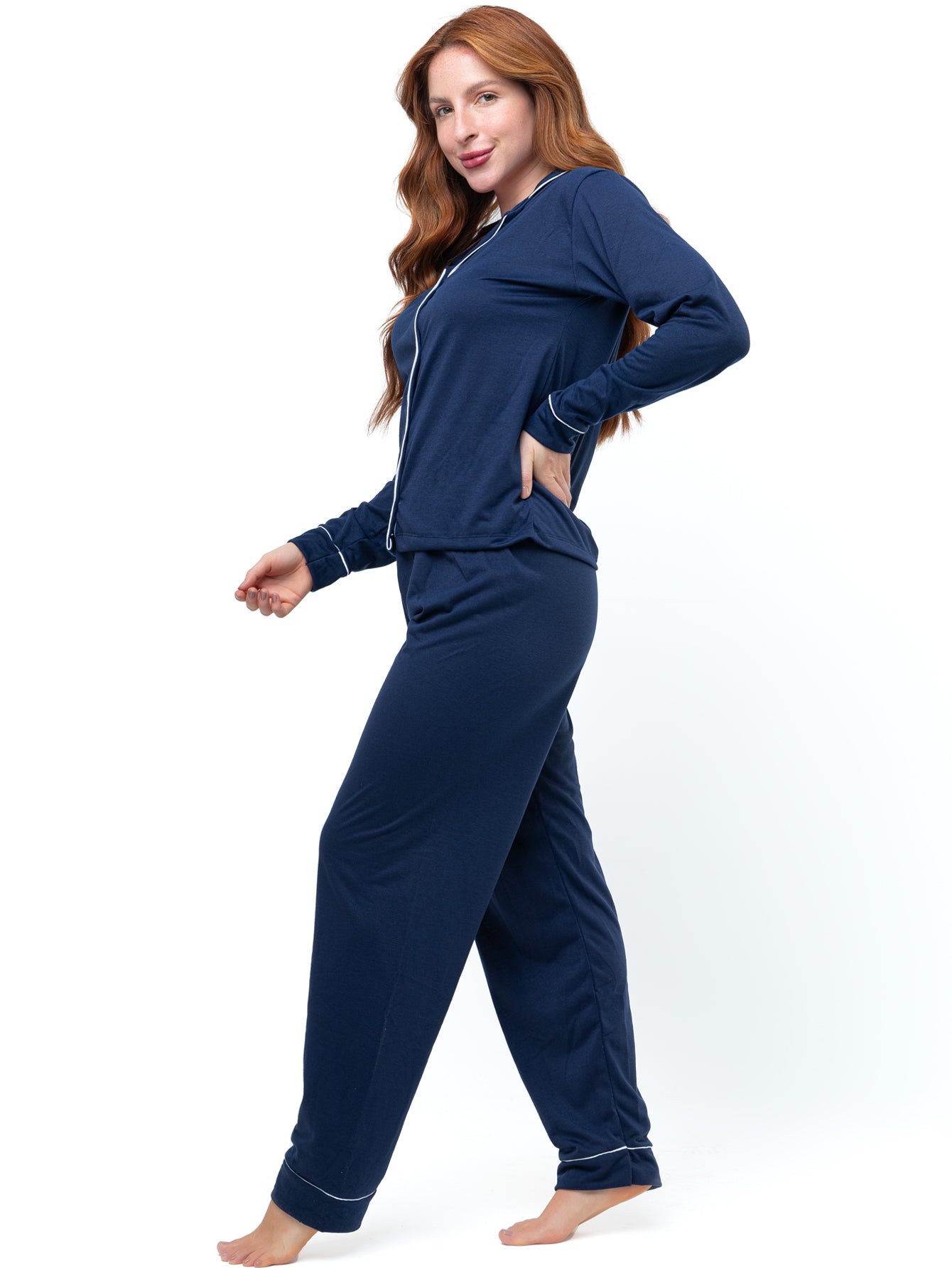 Pijama americano longo suede - Marinho