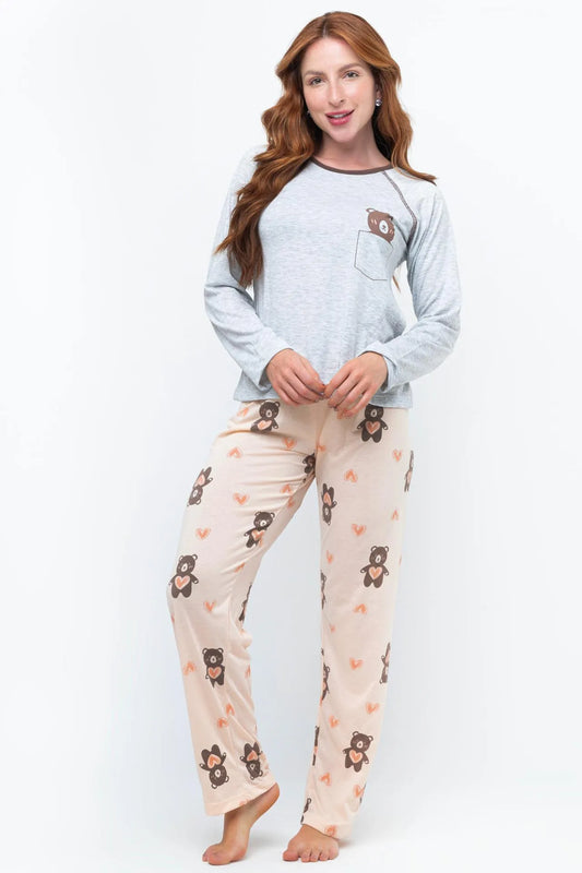Pijama Longo Malha PV - Ursinho