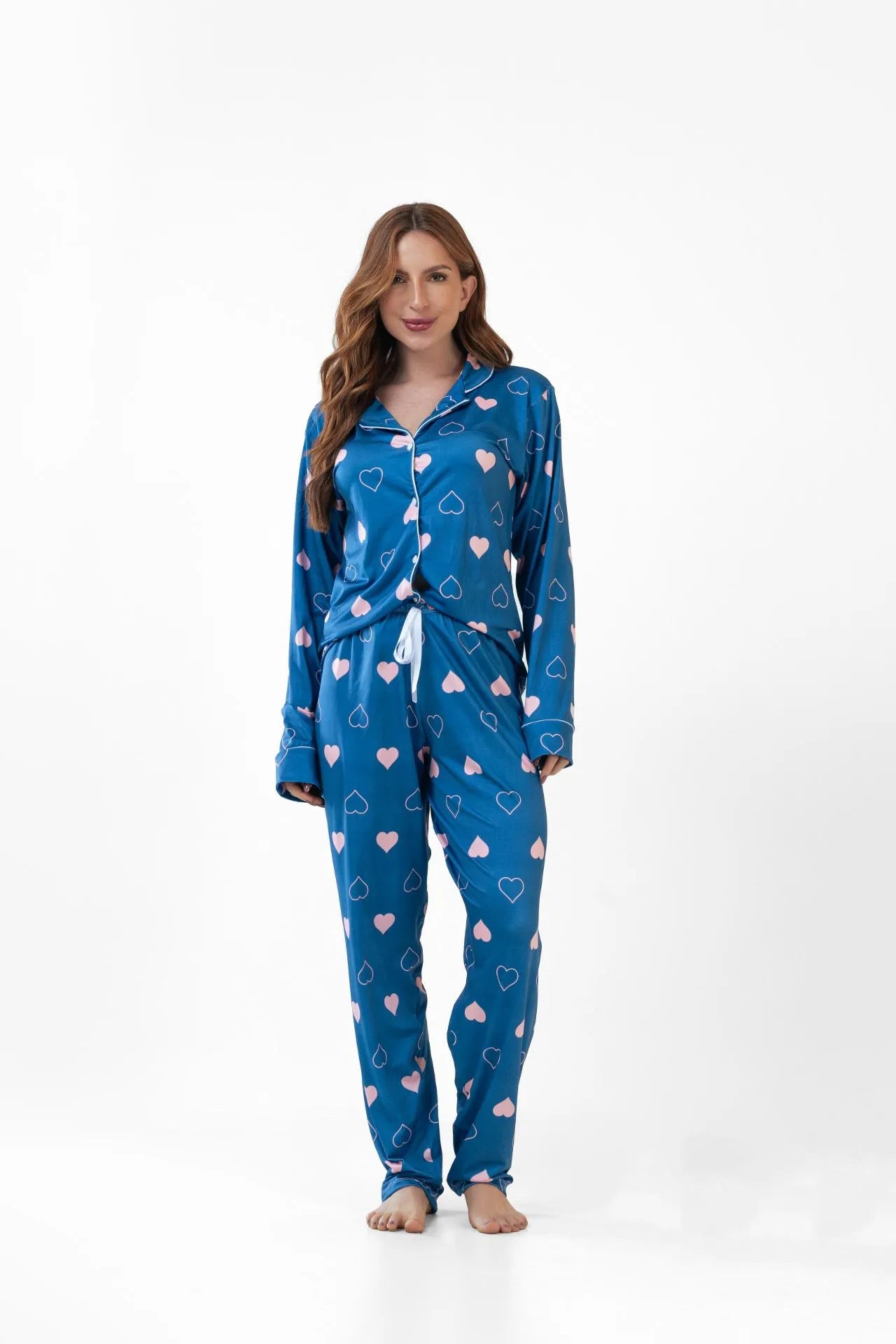 Pijama longo americano fluit- Coração Marinho