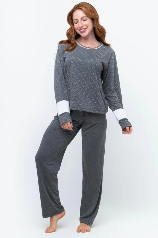 Pijama Longo Malha PV - Poá