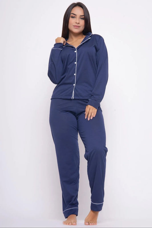 Pijama Longo Americano Malha - Marinho