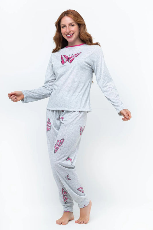 Pijama Longo Malha PV - Cinza