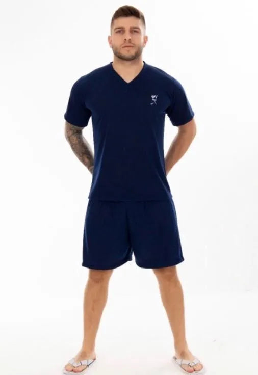 Pijama Curto Masculino Azul Marinho