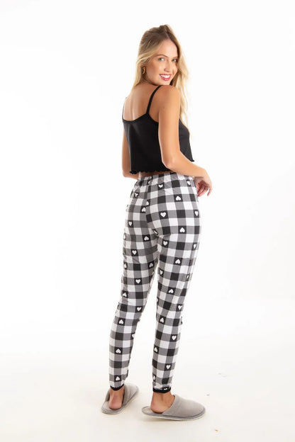 Pijama cropped alcinha com calça- Xadrez Coração