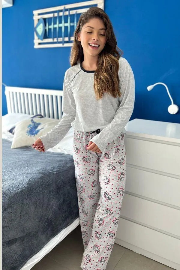 Pijama Longo Malha PV - Cinza