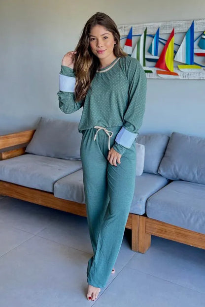 Pijama Longo Malha PV - Poá