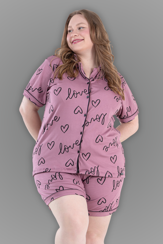 Pijama americano curto plus size- Love Tulípero
