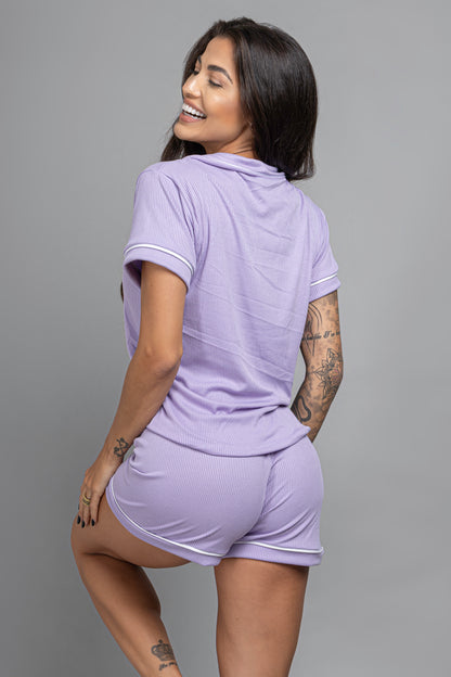 Pijama americano curto canelado- Lilás
