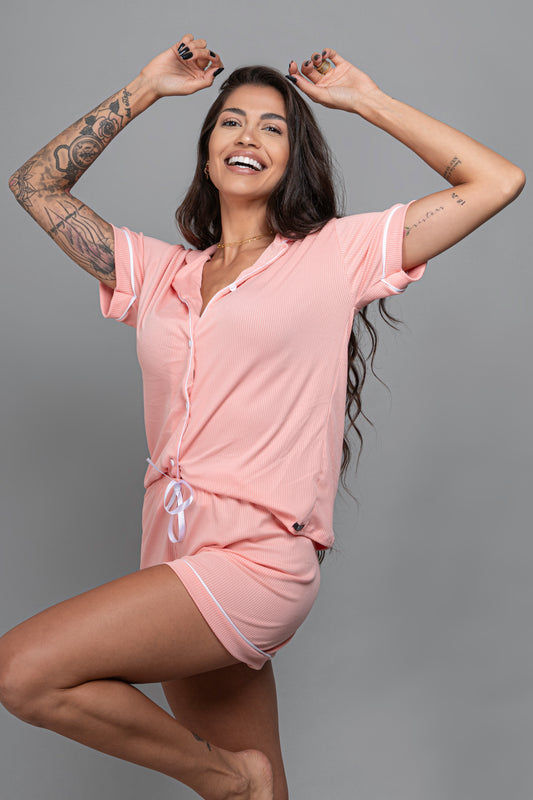 Pijama americano curto canelado- Romance