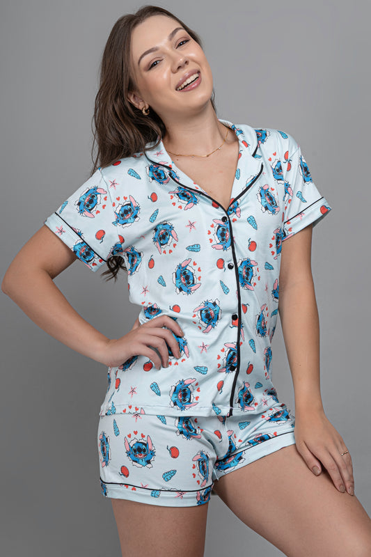 Pijama Americano Curto Suede - Stitch