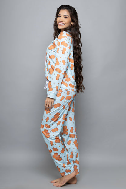 Pijama americano longo flut- Capivara Azul