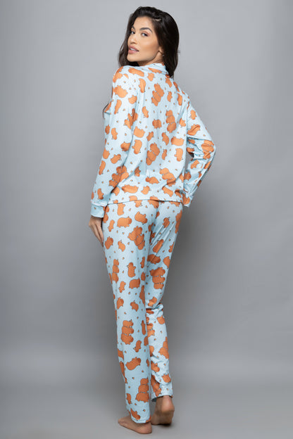 Pijama americano longo flut- Capivara Azul