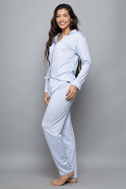 Pijama Longo Americano Fluit - Listrado