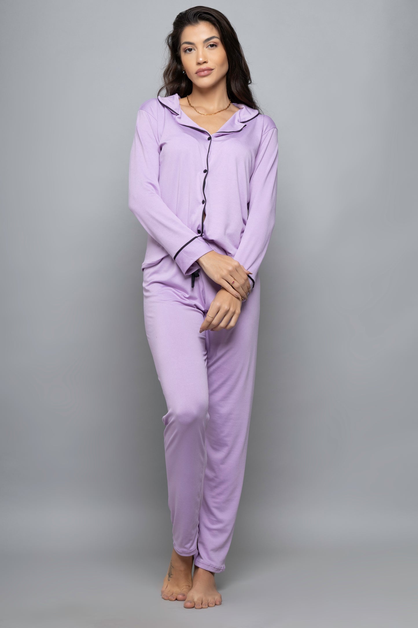 Pijama americano longo suede- Lilás