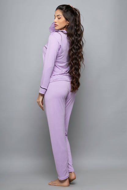 Pijama americano longo suede- Lilás