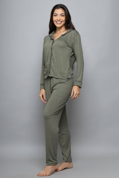 Pijama americano suede longo- Verde Militar
