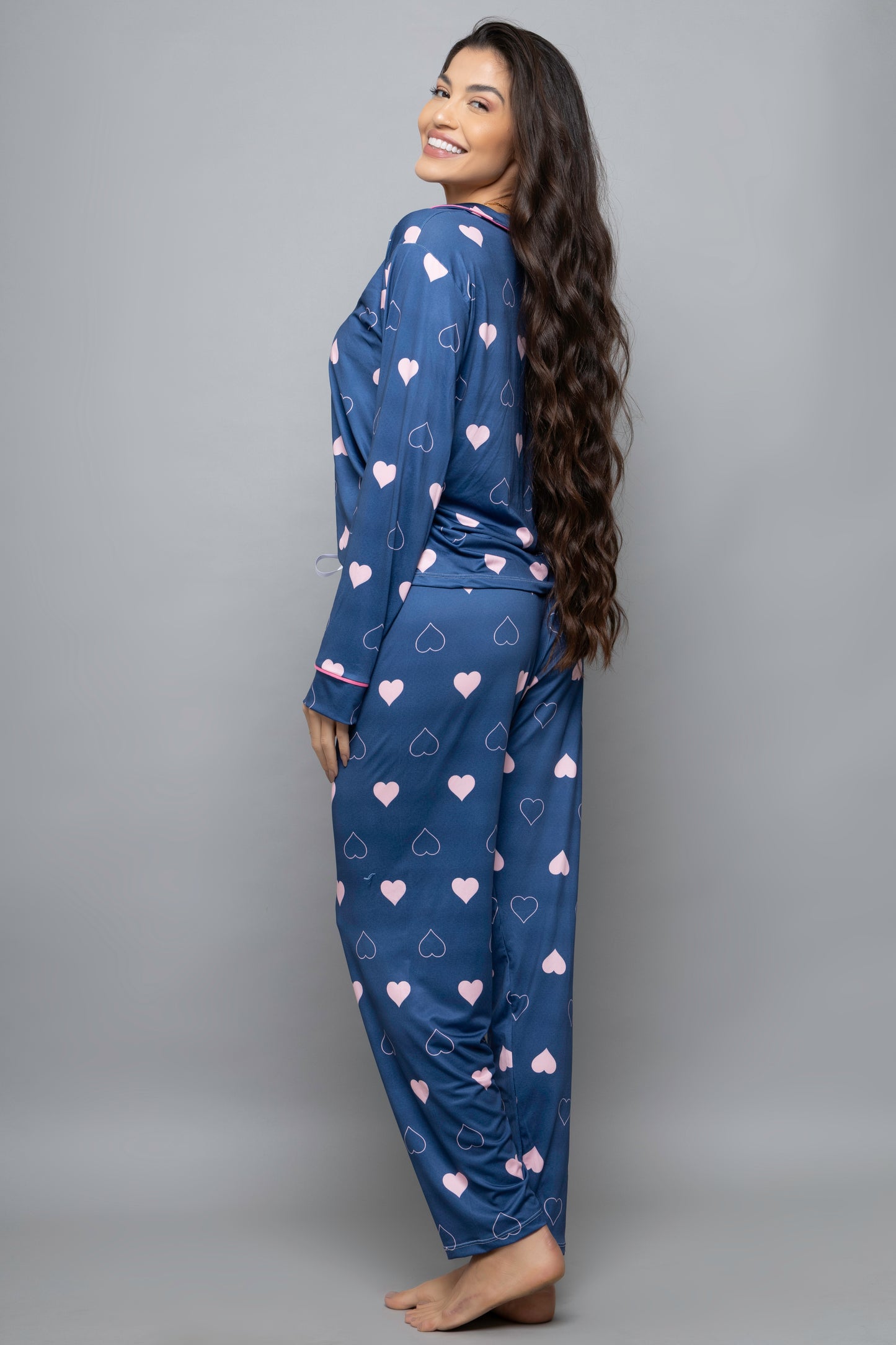 Pijama longo americano fluit- Coração Marinho