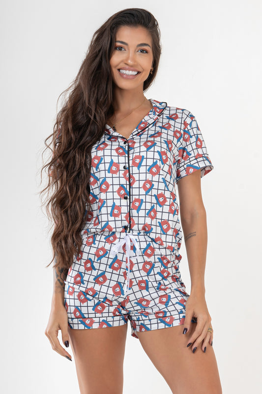 Pijama americano curto fluit- Urso Xadrez