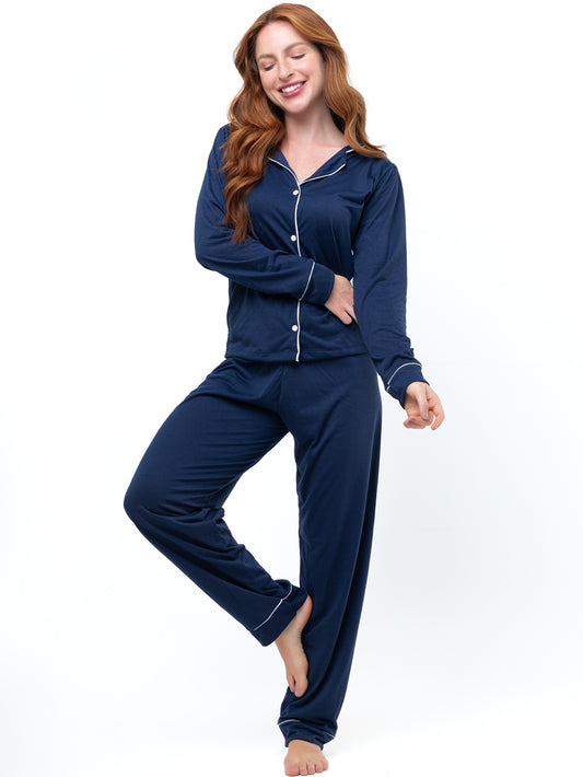 Pijama americano longo suede - Marinho